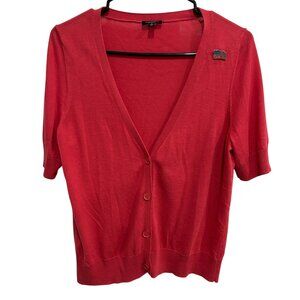 Talbots Womens Red Button Front Cardigan Sweater M Short Sleeve Knit Lightweight